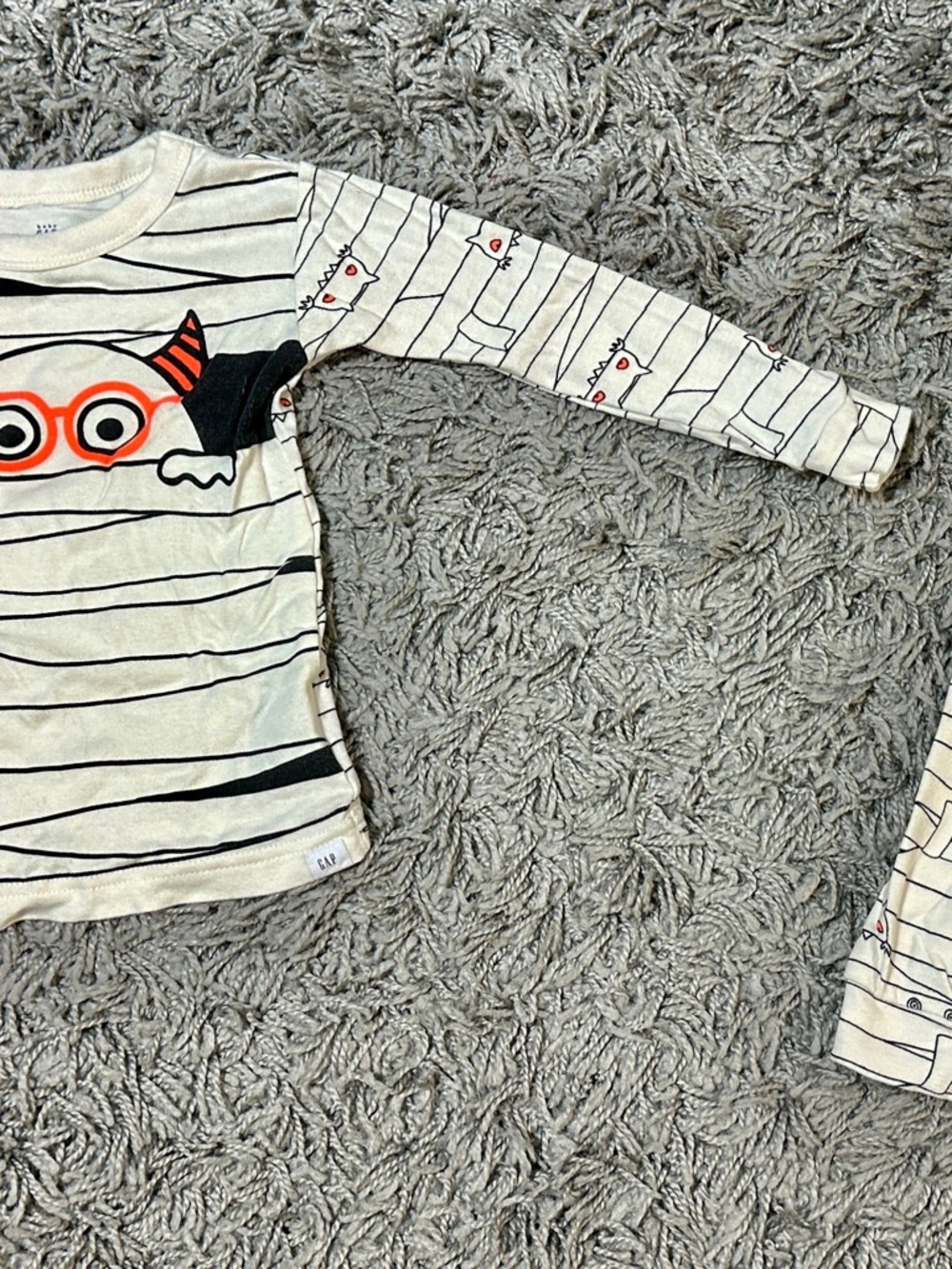 GAP Cream & Black Striped Monster Long-Sleeve Top with Orange Accents